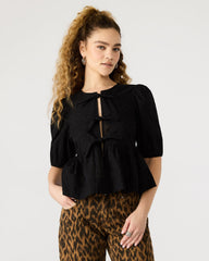 PAULA Top Black Short-Sleeved Tie-Front Eyelet Top | Steve Madden US