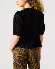 PAULA Top Black Short-Sleeved Tie-Front Eyelet Top | Steve Madden US