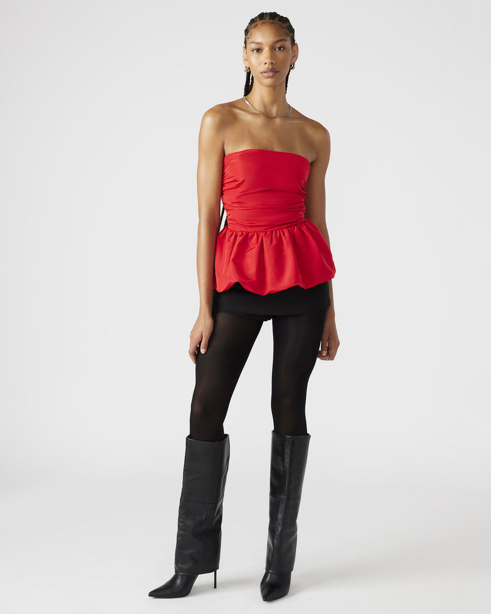 AMARI Top Red | Women's Bubble-Hem Taffeta Strapless Top | Steve Madden Sale