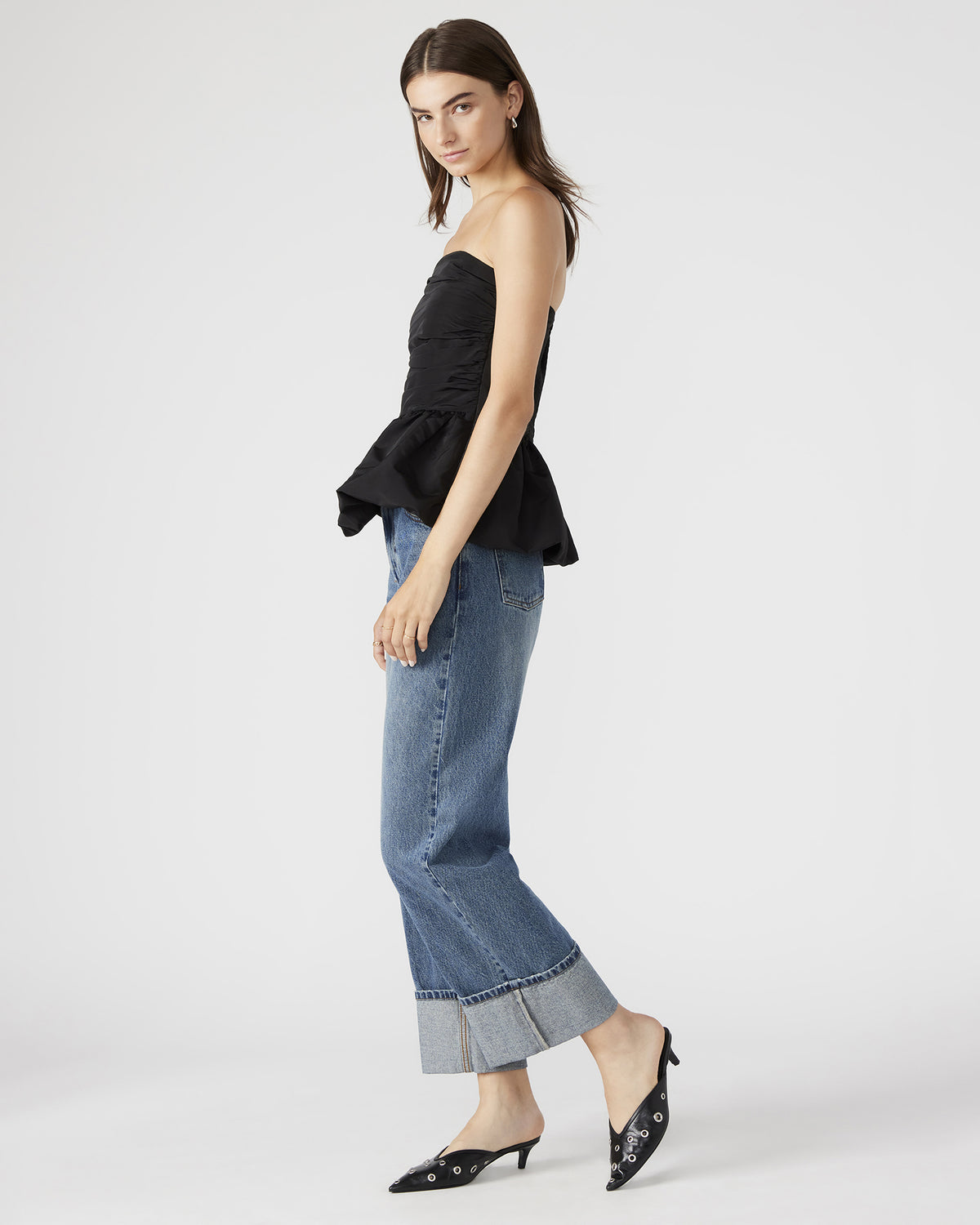 AMARI Top Black | Women's Bubble-Hem Taffeta Strapless Top | Steve Madden for Sale