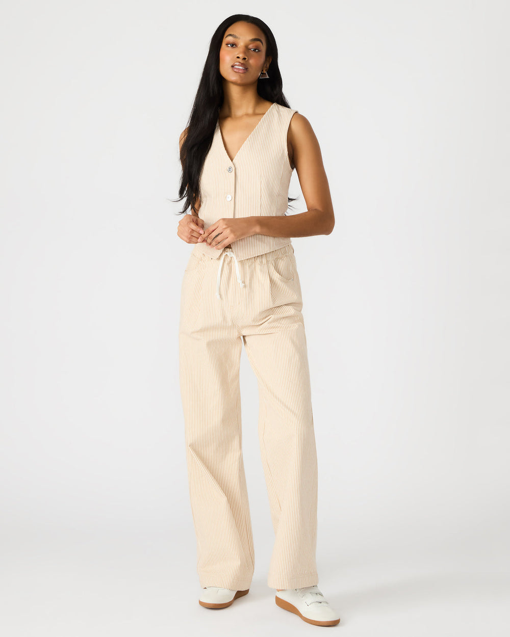 SELENE Khaki Women's Button-Up Sleeveless Fabric Vest Top | Steve Madden discount