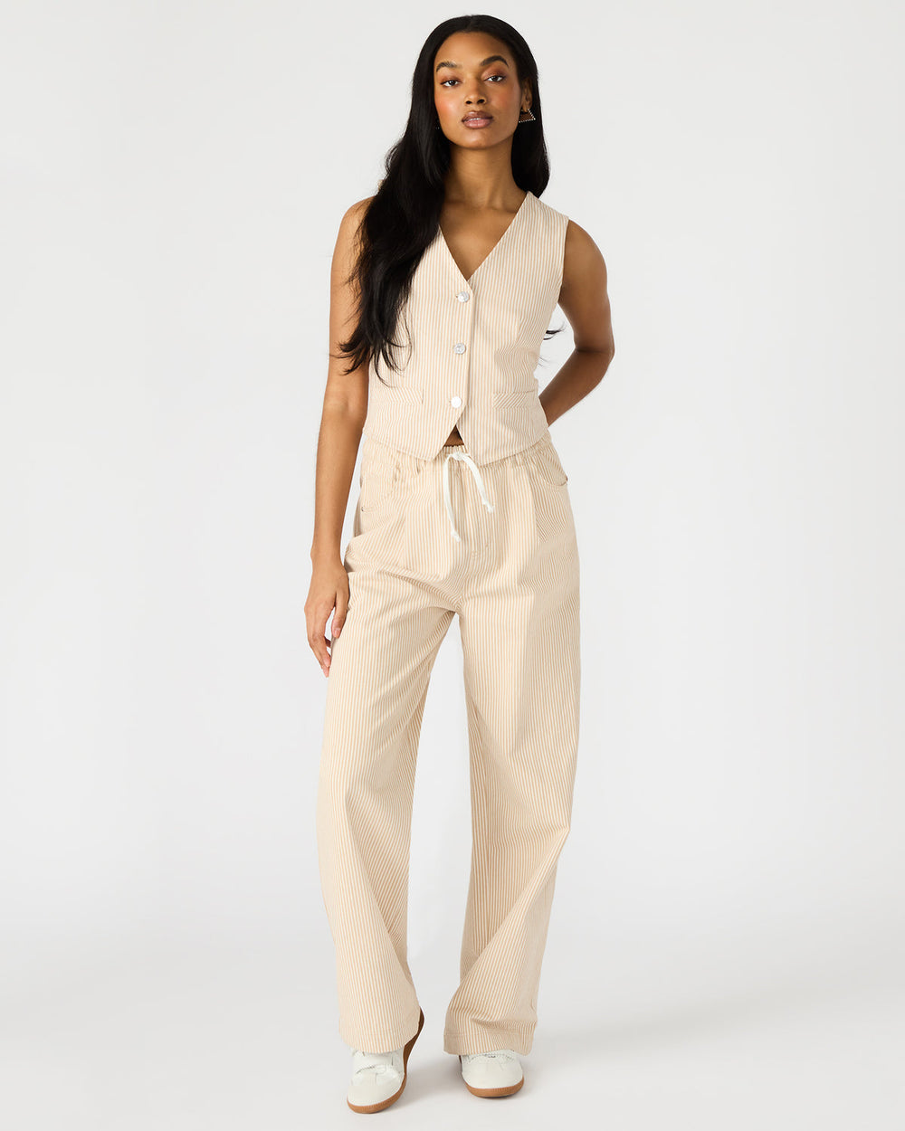 SELENE Khaki Women's Button-Up Sleeveless Fabric Vest Top | Steve Madden discount