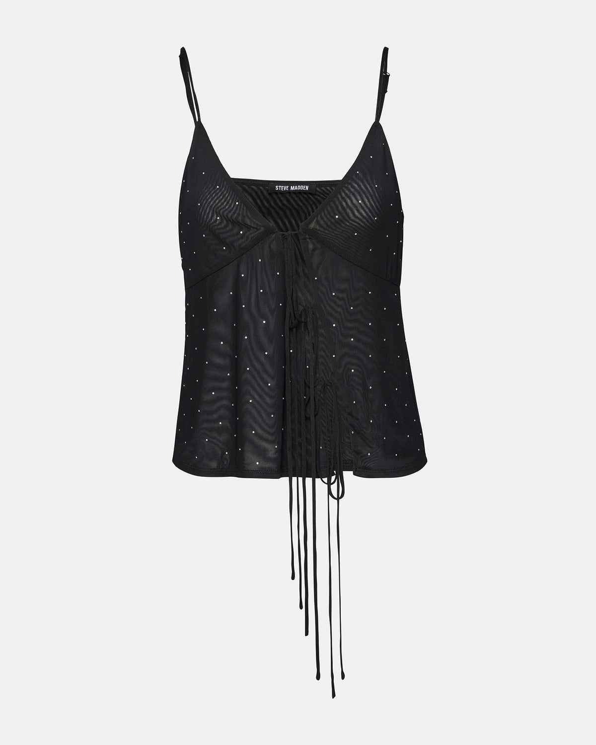 INDY Top Black | Women's Tie Fastening Rhinestone Camisole Tank Top | Steve Madden online