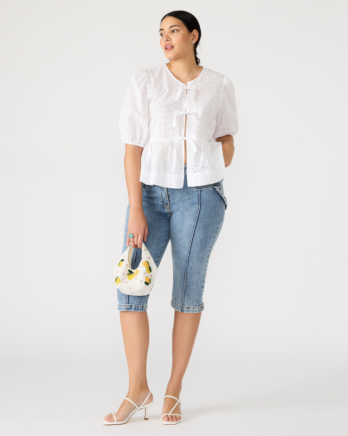 PAULA Top White Short-Sleeved Tie-Front Eyelet Top | Steve Madden Sale