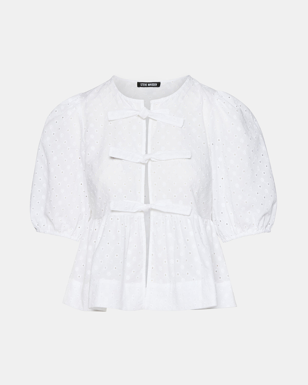 PAULA Top White Short-Sleeved Tie-Front Eyelet Top | Steve Madden Sale