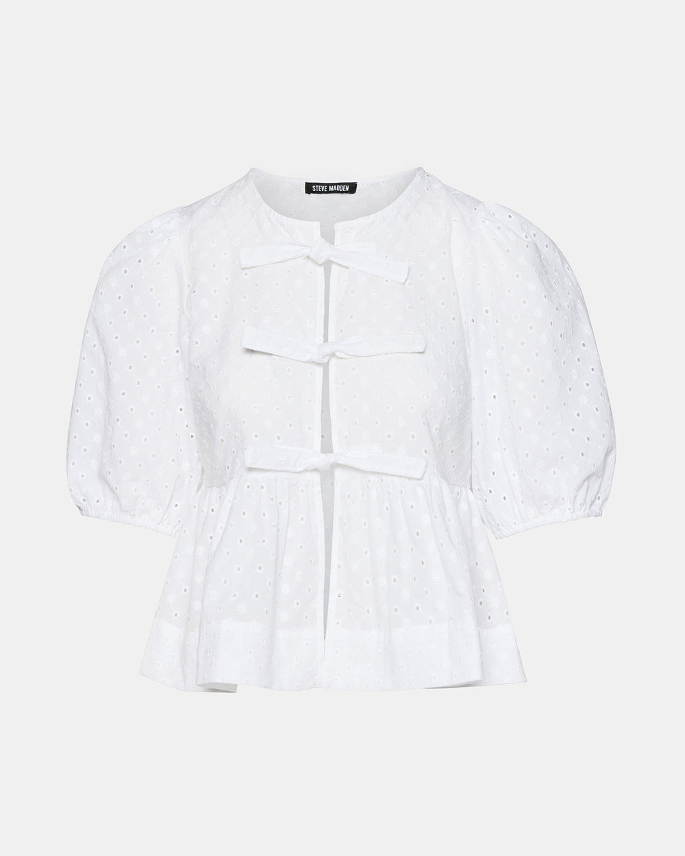 PAULA Top White Short-Sleeved Tie-Front Eyelet Top | Steve Madden Sale