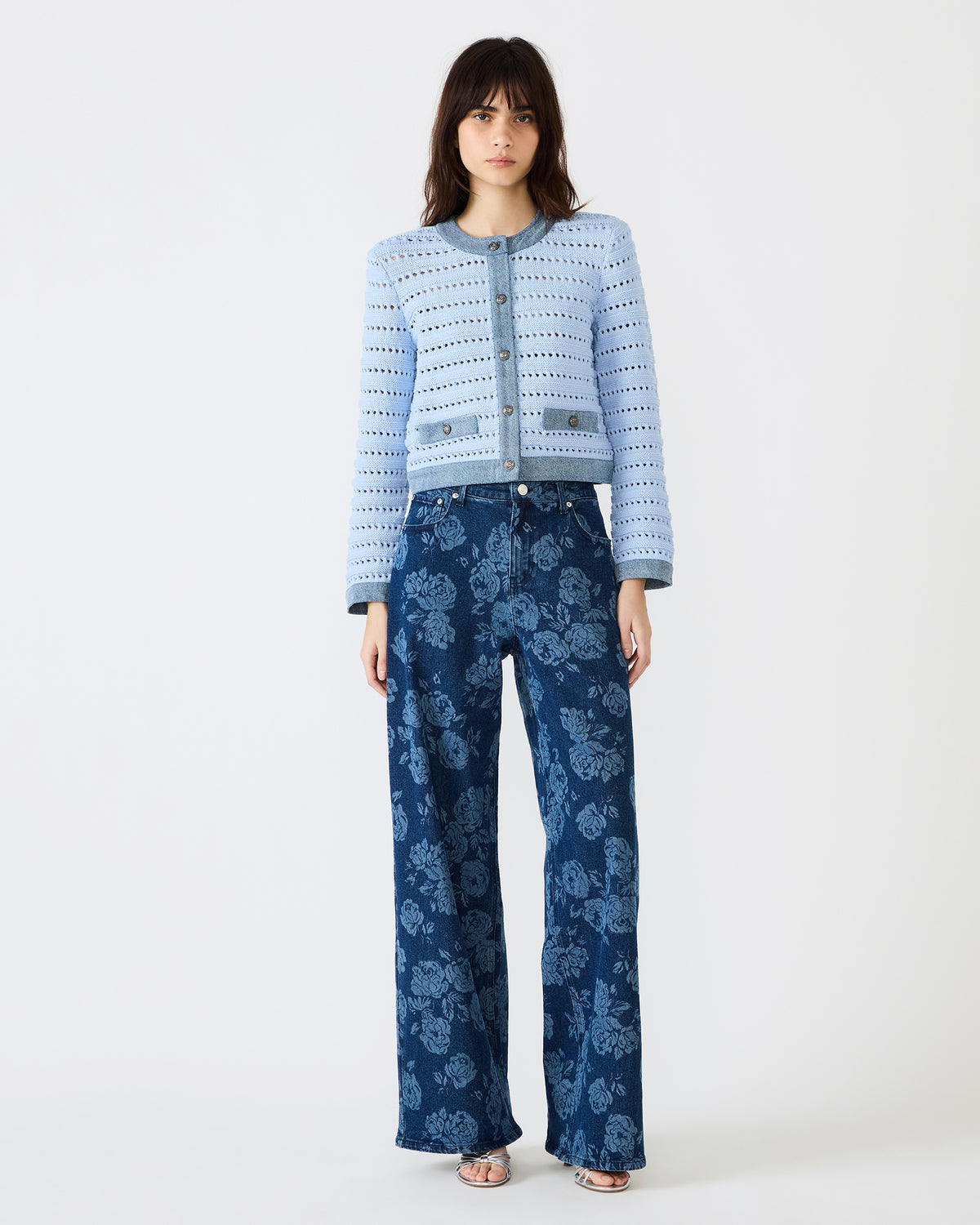 JAXON Rose Frost Wide-Leg Denim Floral Print Women's Jeans | Steve Madden for Sale