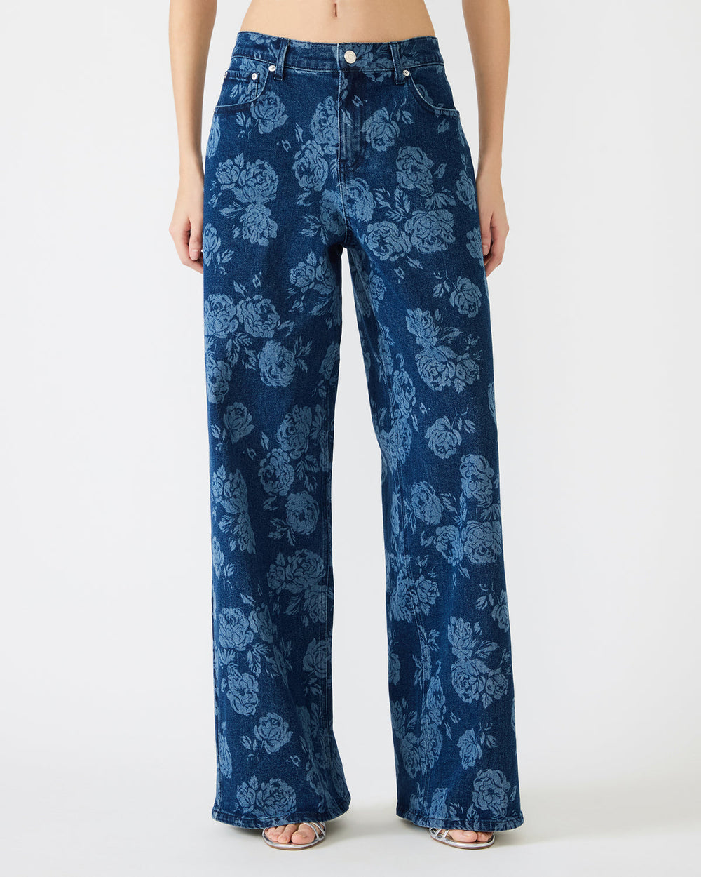 JAXON Rose Frost Wide-Leg Denim Floral Print Women's Jeans | Steve Madden for Sale