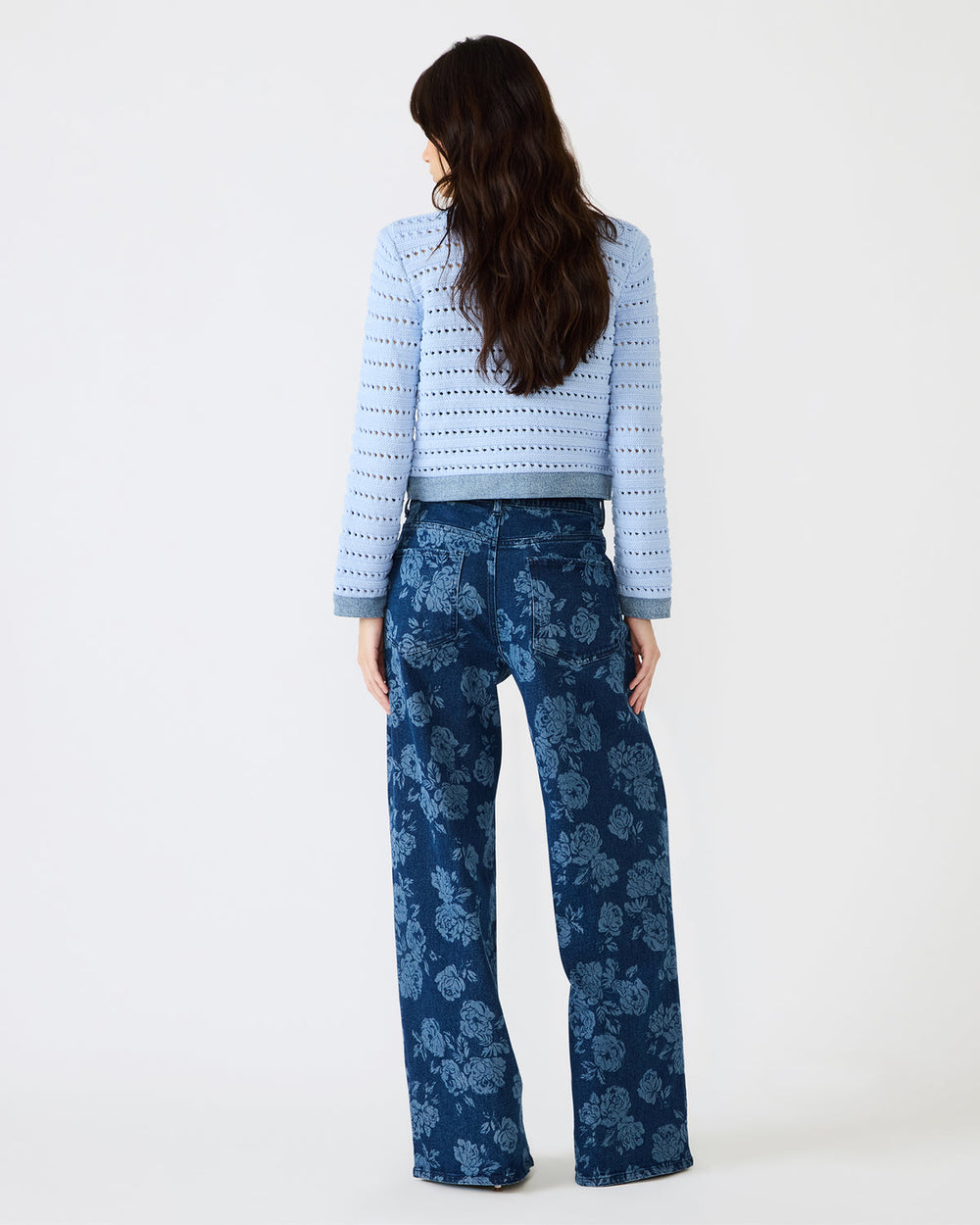 JAXON Rose Frost Wide-Leg Denim Floral Print Women's Jeans | Steve Madden for Sale