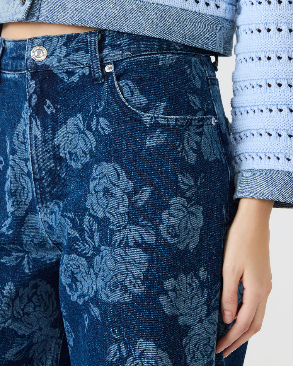 JAXON Rose Frost Wide-Leg Denim Floral Print Women's Jeans | Steve Madden for Sale