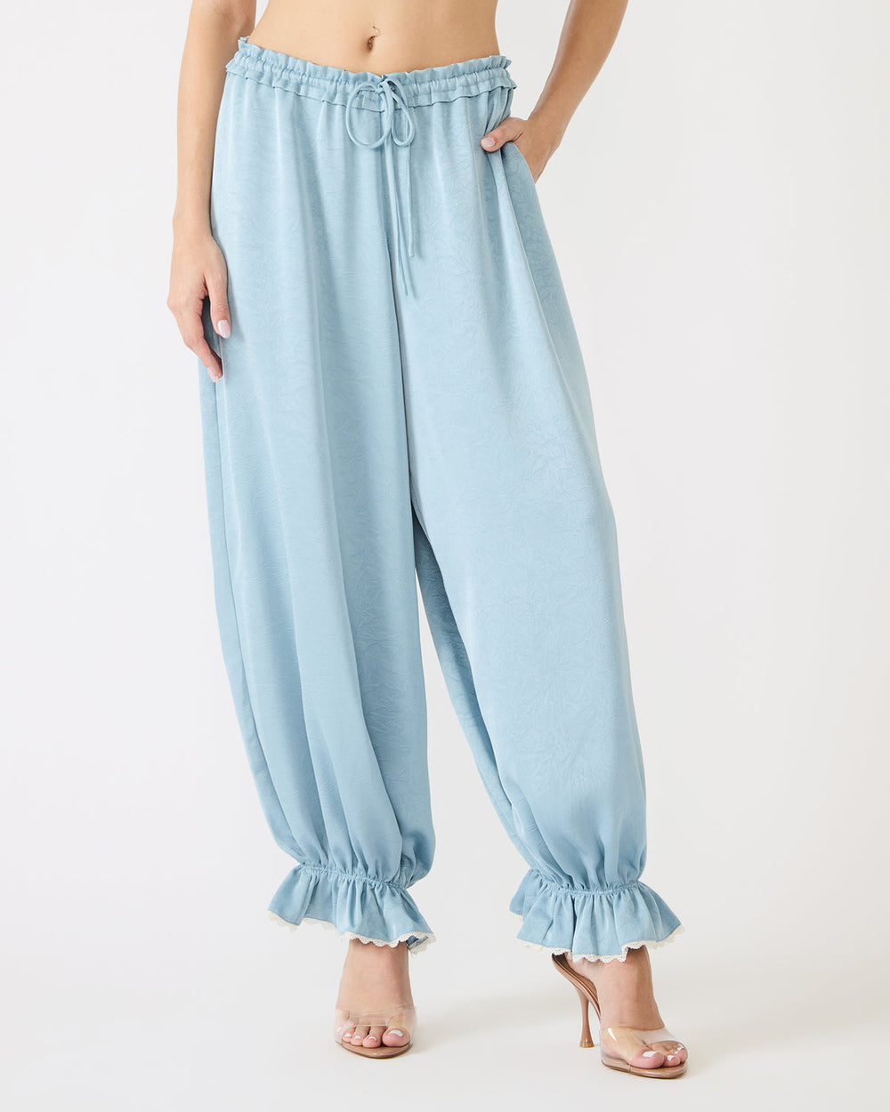 ROAN Dusty Blue Tie-Front Parachute Women's Pants | Steve Madden on Sale