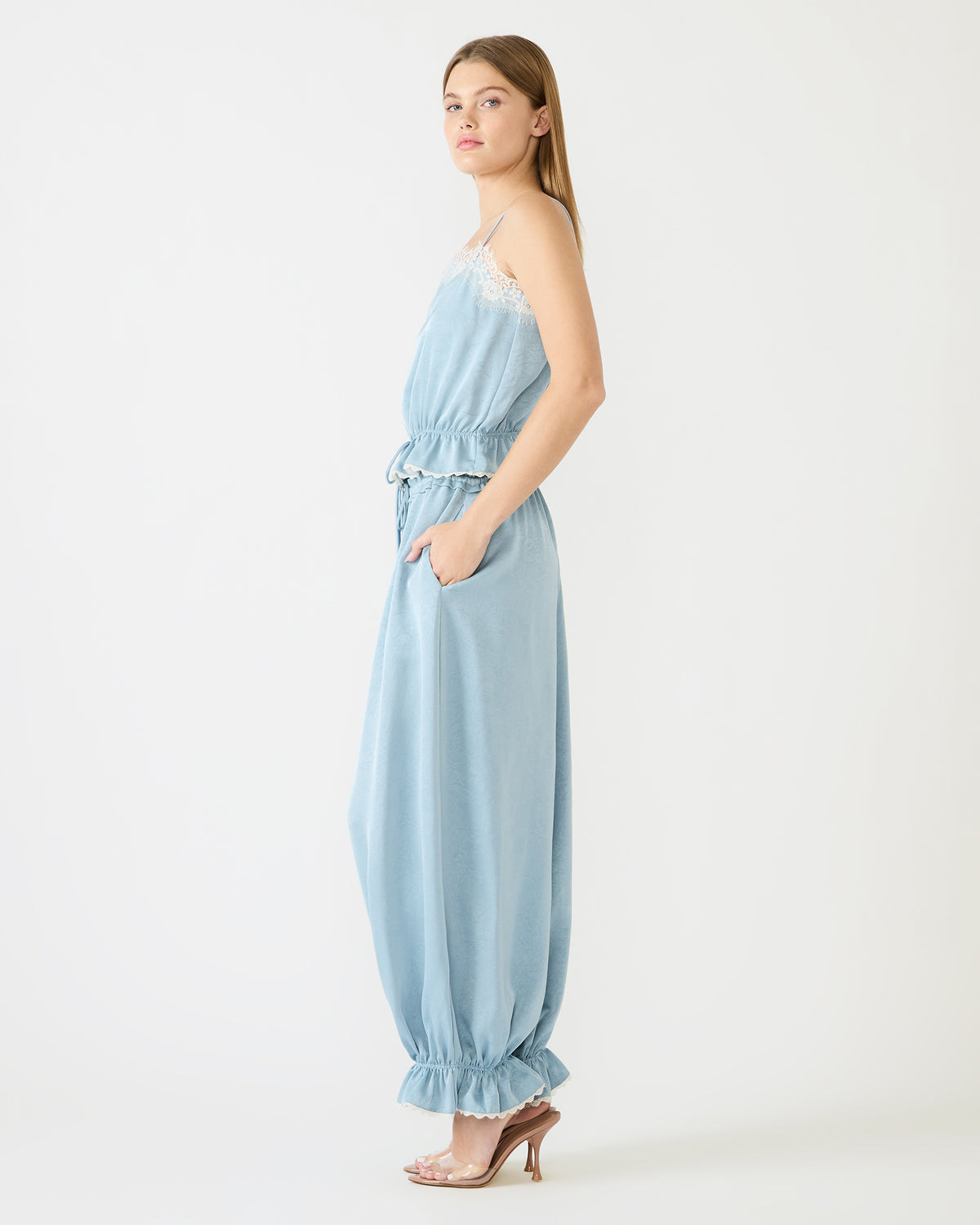 ROAN Dusty Blue Tie-Front Parachute Women's Pants | Steve Madden on Sale