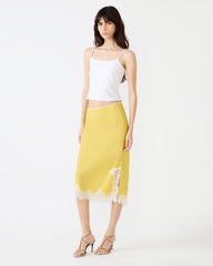 CINTHIA Golden Lime Lace Trime Women's Midi Skirt | Steve Madden US