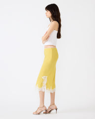 CINTHIA Golden Lime Lace Trime Women's Midi Skirt | Steve Madden US