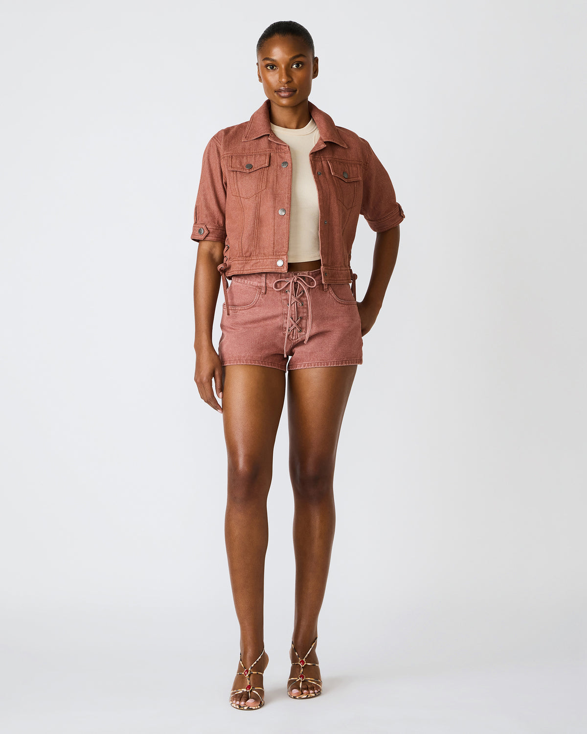 CALLISTO Rust Lace-Up Denim Women's Shorts | Steve Madden Sale