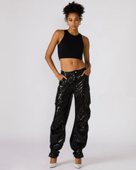 DUO Black Sequin Women's Utility Cargo Pants | Steve Madden for Sale