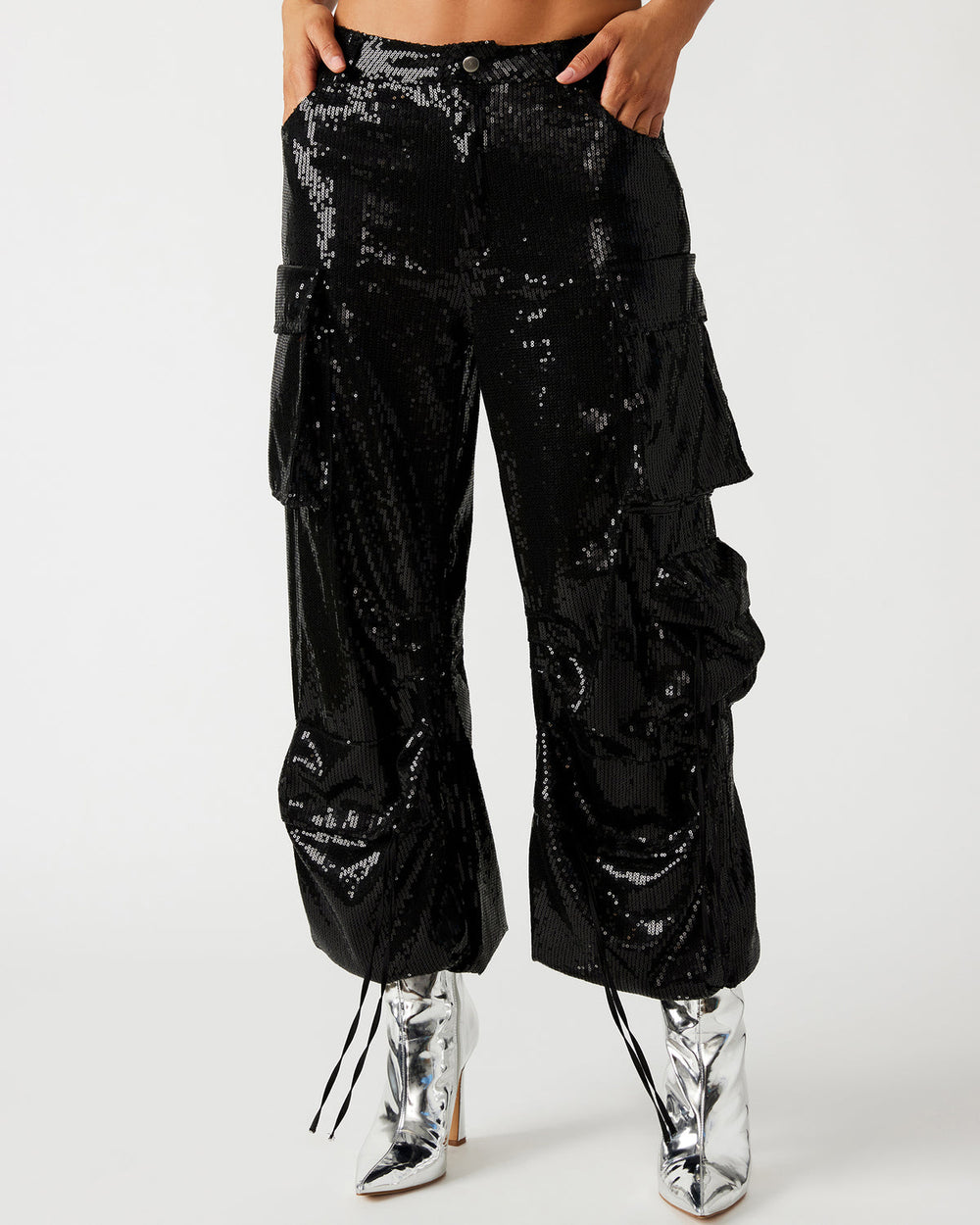 DUO Black Sequin Women's Utility Cargo Pants | Steve Madden for Sale