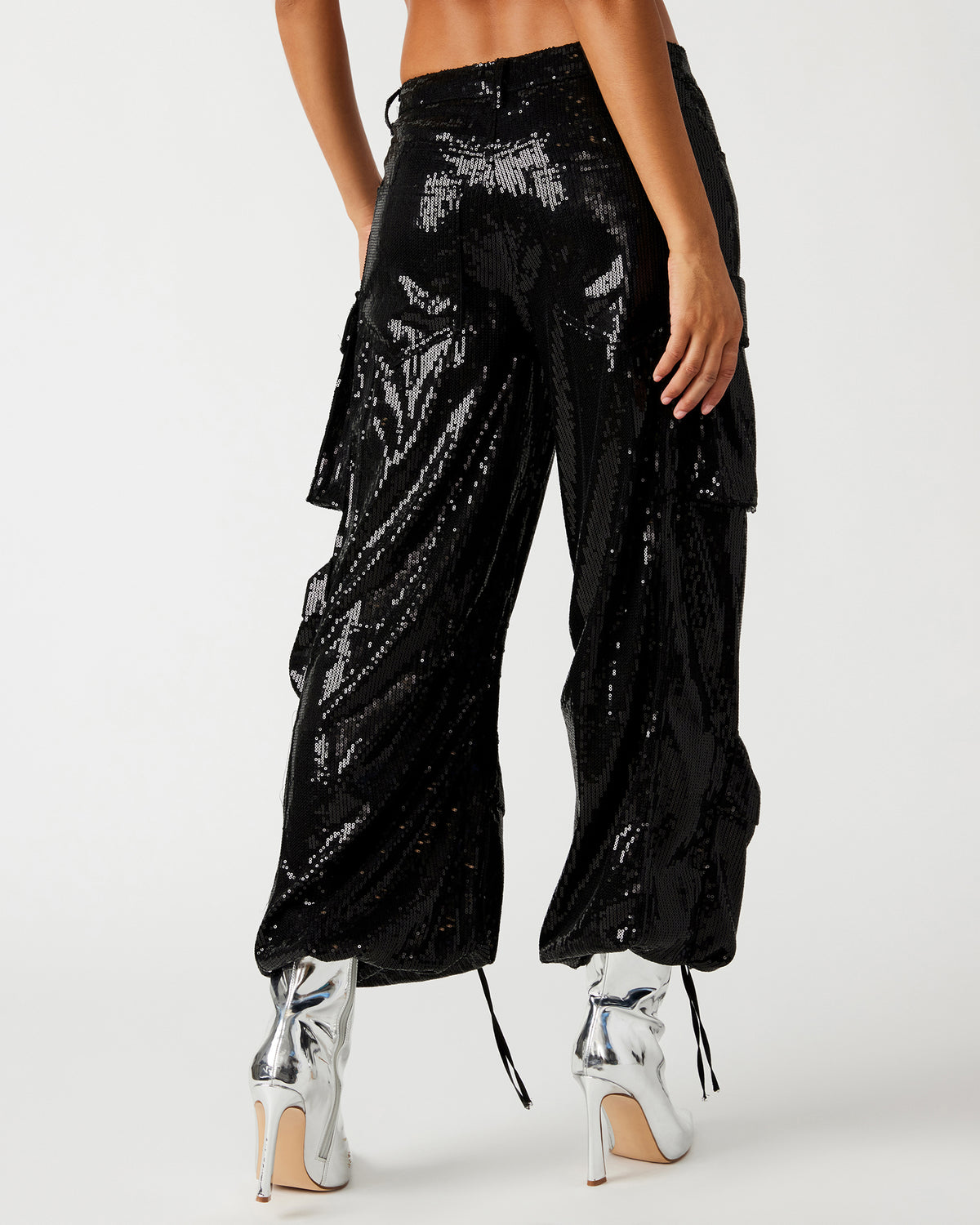 DUO Black Sequin Women's Utility Cargo Pants | Steve Madden for Sale