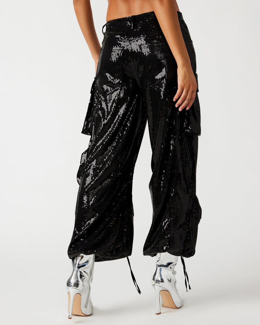 DUO Black Sequin Women's Utility Cargo Pants | Steve Madden for Sale