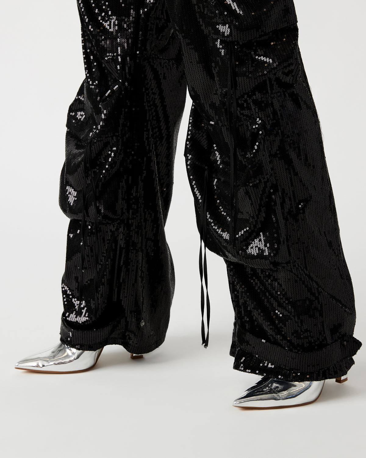 DUO Black Sequin Women's Utility Cargo Pants | Steve Madden for Sale