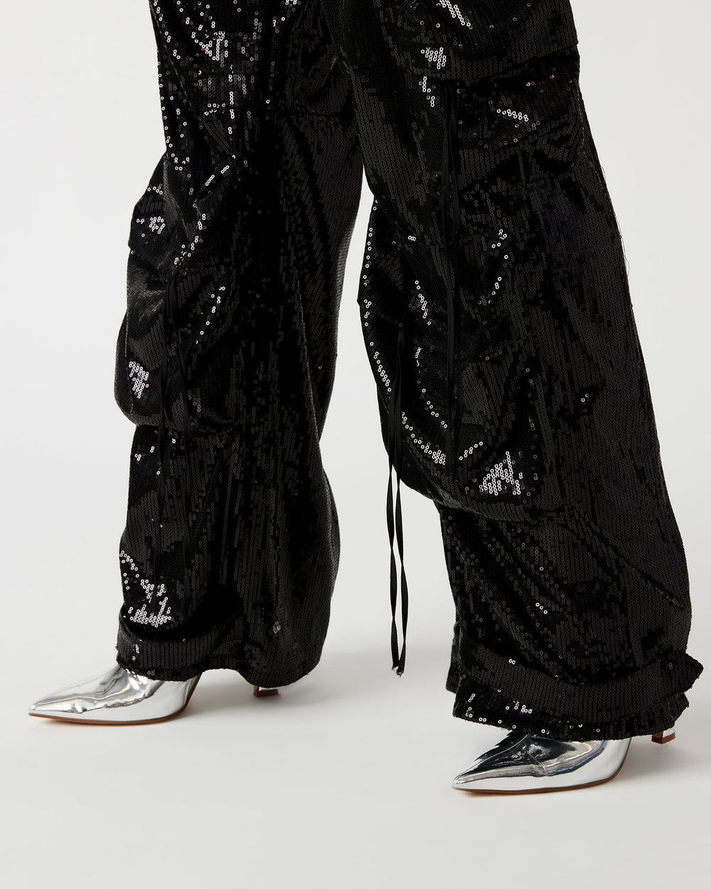 DUO Black Sequin Women's Utility Cargo Pants | Steve Madden for Sale