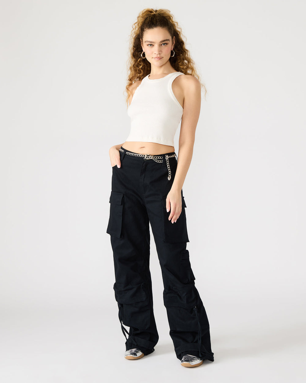 DUO Black Women's Utility Cargo Pants | Steve Madden on Sale