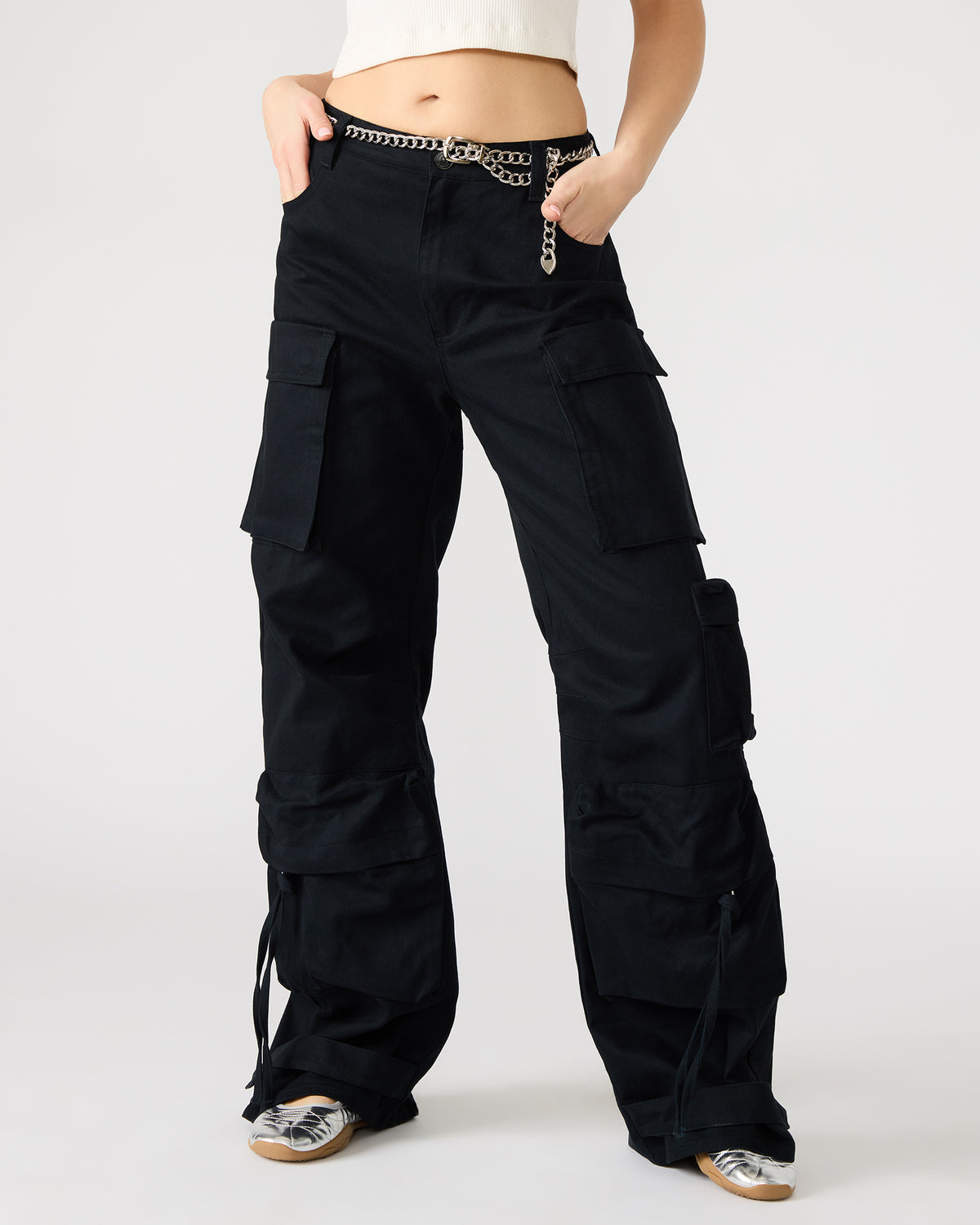 DUO Black Women's Utility Cargo Pants | Steve Madden on Sale