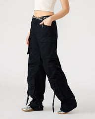 DUO Black Women's Utility Cargo Pants | Steve Madden on Sale