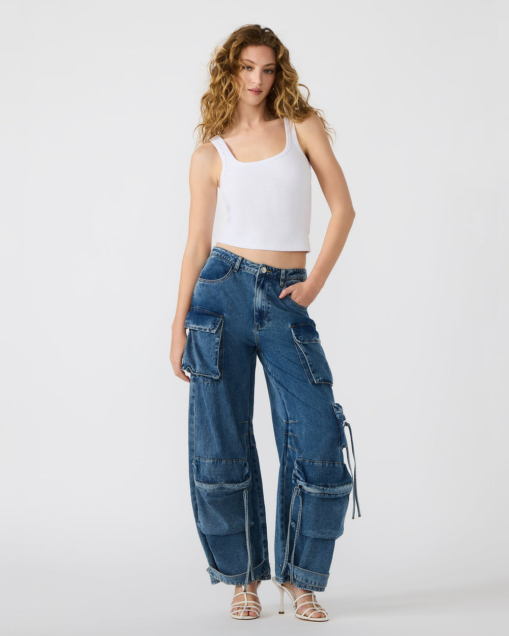 DUO Medium Denim Women's Utility Cargo Pants | Steve Madden online