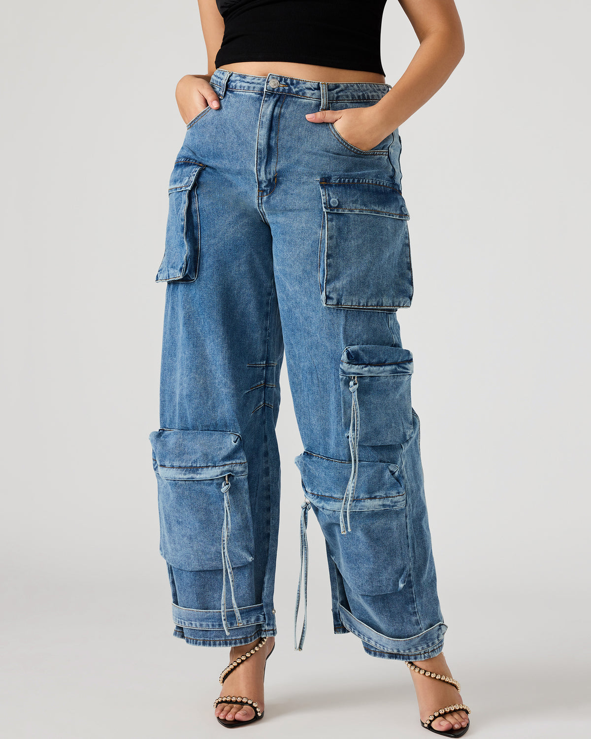 DUO Medium Denim Women's Utility Cargo Pants | Steve Madden online