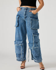 DUO Medium Denim Women's Utility Cargo Pants | Steve Madden online