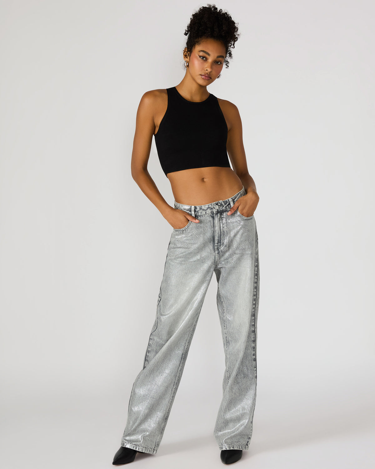 ZO Silver Straight-Leg Metallic Women's Jeans | Steve Madden for Sale