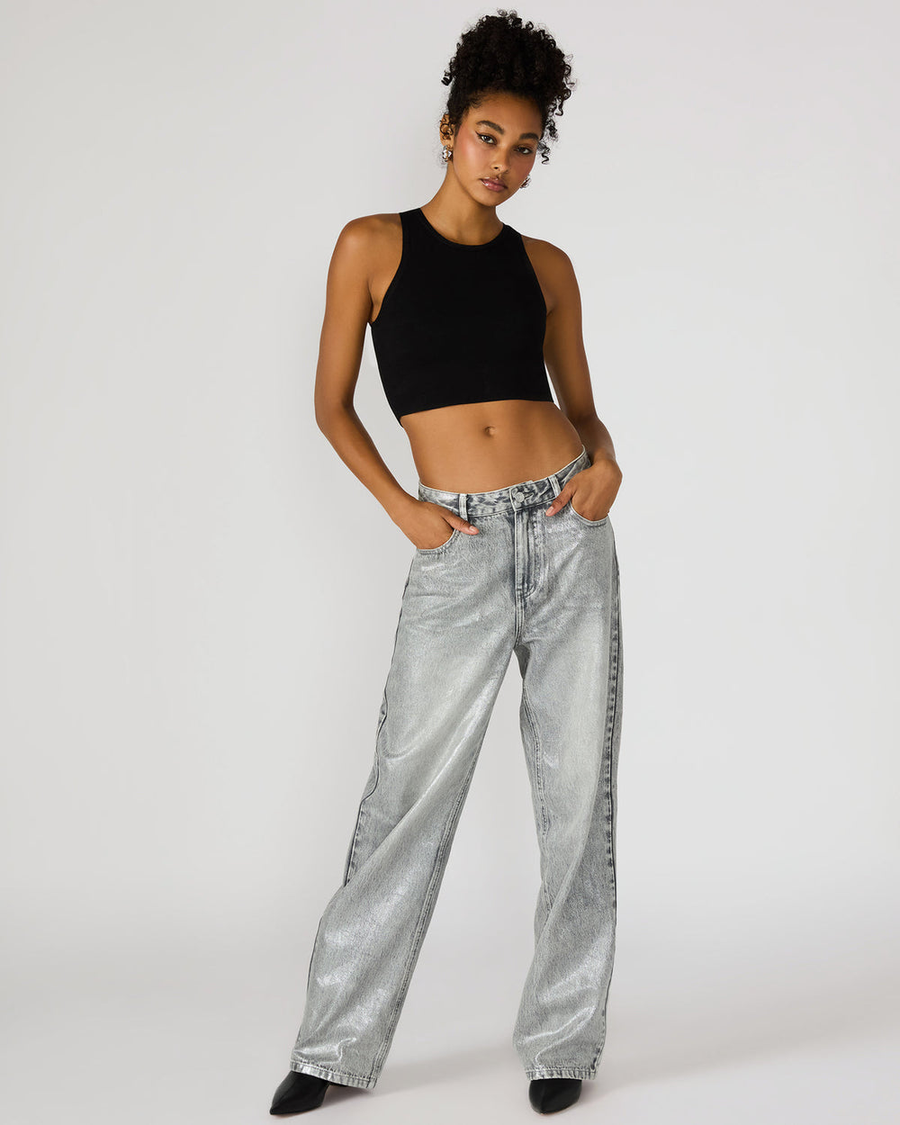 ZO Silver Straight-Leg Metallic Women's Jeans | Steve Madden for Sale