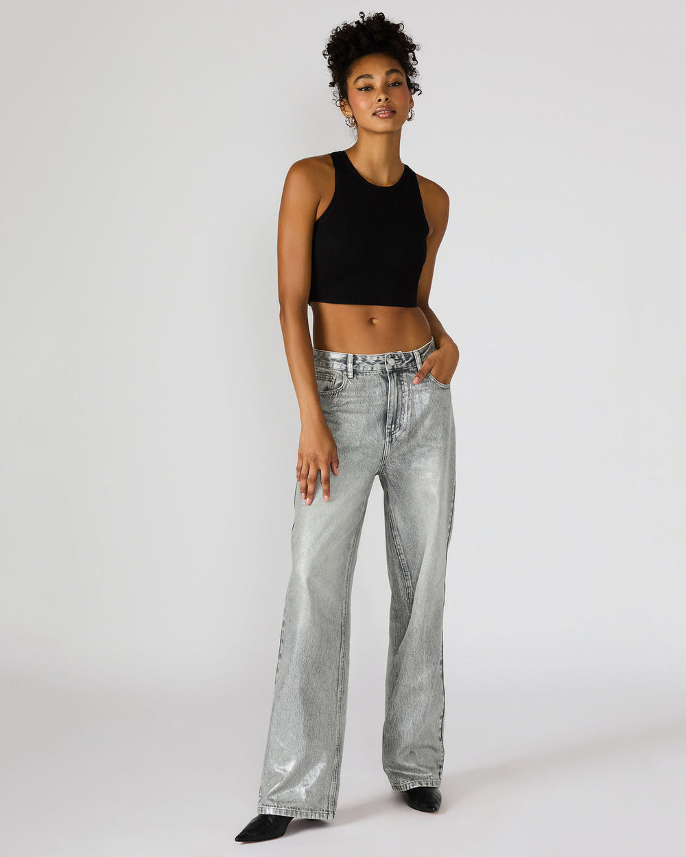 ZO Silver Straight-Leg Metallic Women's Jeans | Steve Madden for Sale