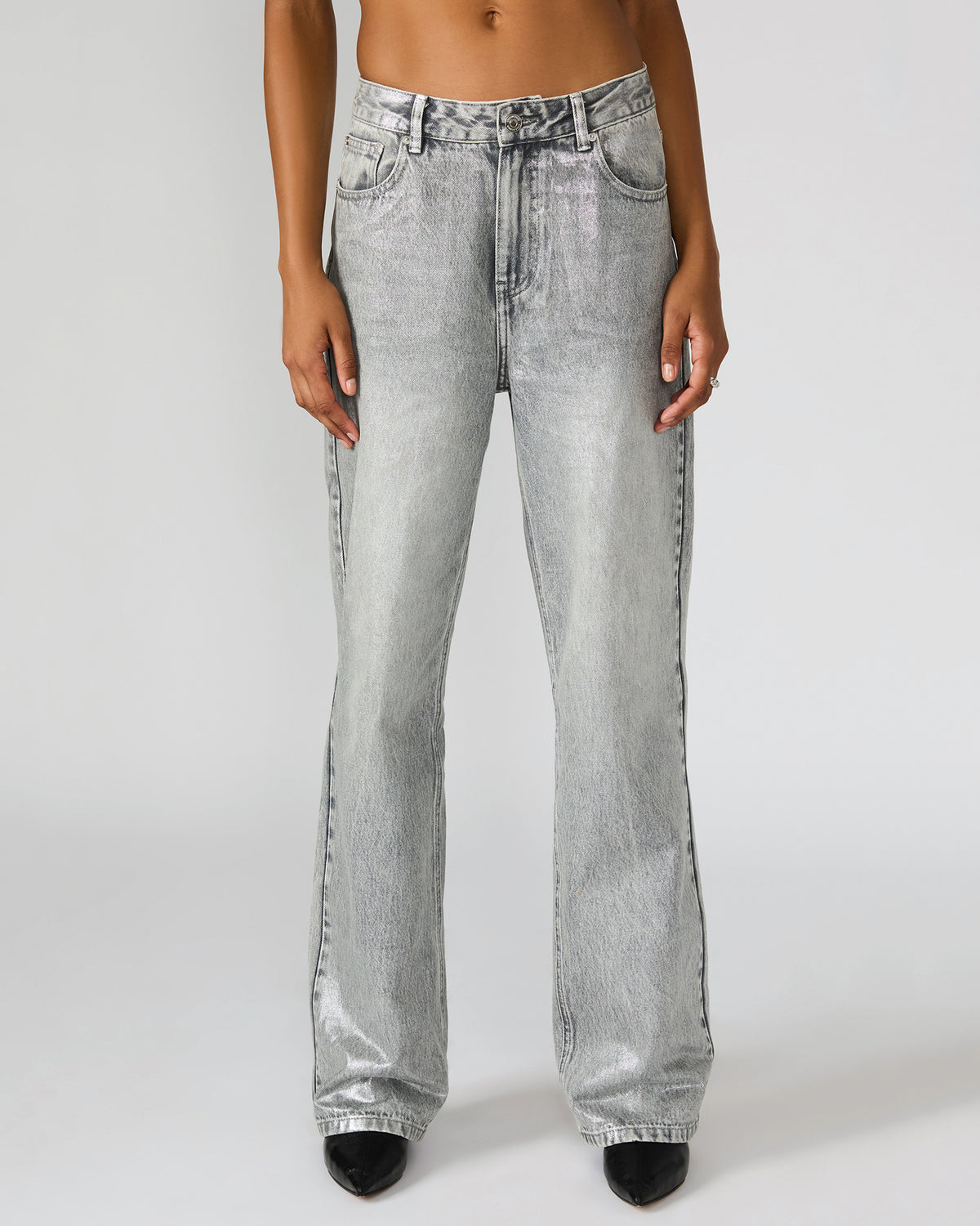 ZO Silver Straight-Leg Metallic Women's Jeans | Steve Madden for Sale
