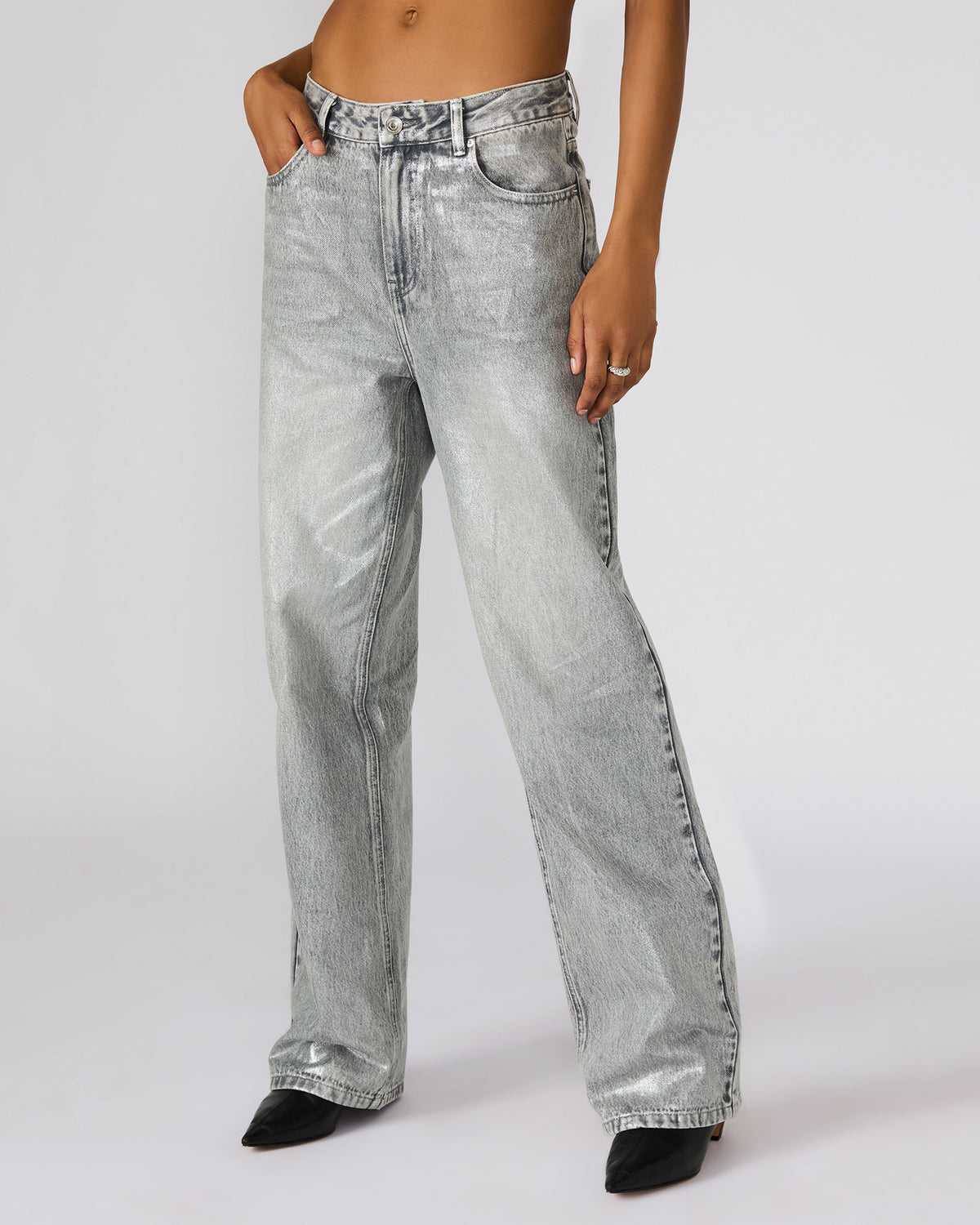 ZO Silver Straight-Leg Metallic Women's Jeans | Steve Madden for Sale