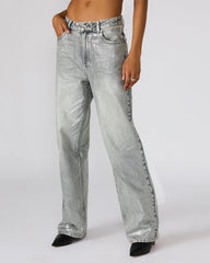 ZO Silver Straight-Leg Metallic Women's Jeans | Steve Madden for Sale