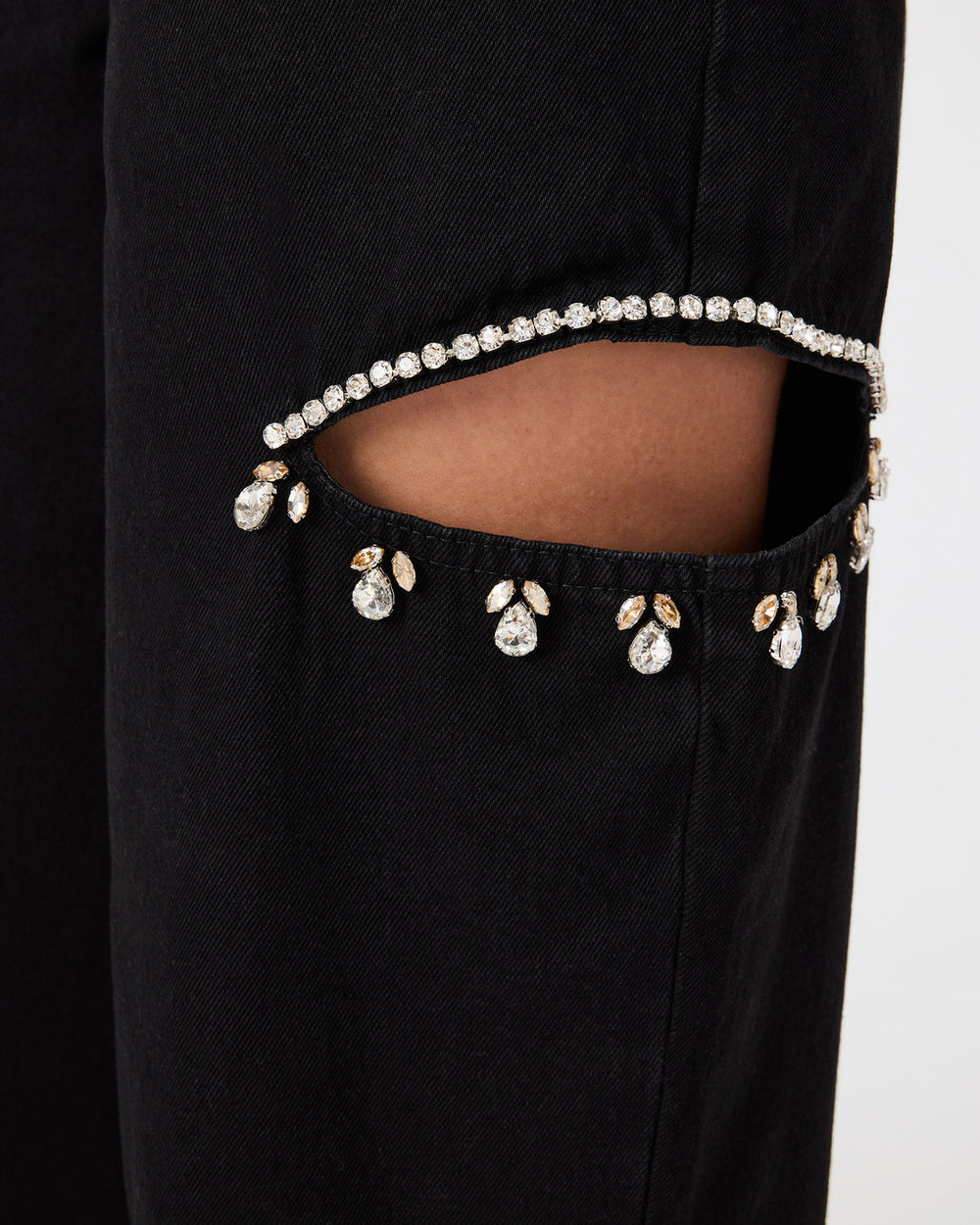 AYLA Black Straight-Leg Rhinestone Embellished Slit Women's Jean | Steve Madden on Sale