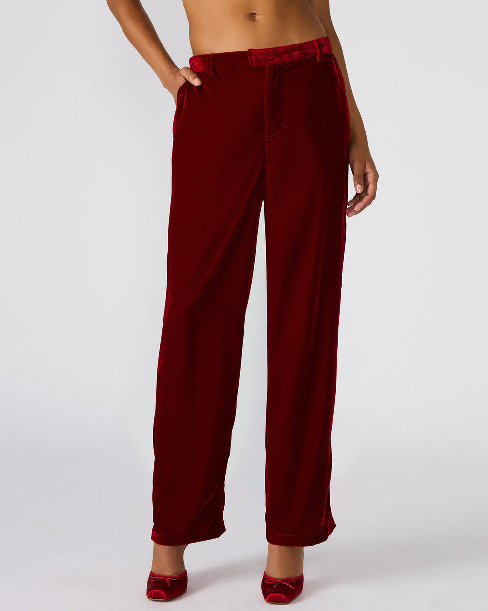 TONIA Red Velvet Wide-Leg Trouser Women's Pants | Steve Madden near me