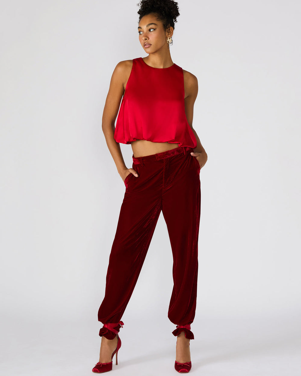 TONIA Red Velvet Wide-Leg Trouser Women's Pants | Steve Madden near me
