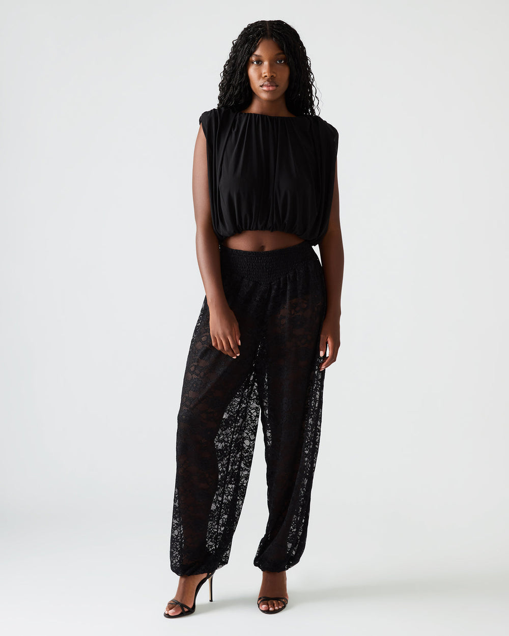 ALARA Black Lace Mesh Overlay Women's Pant | Steve Madden on Sale