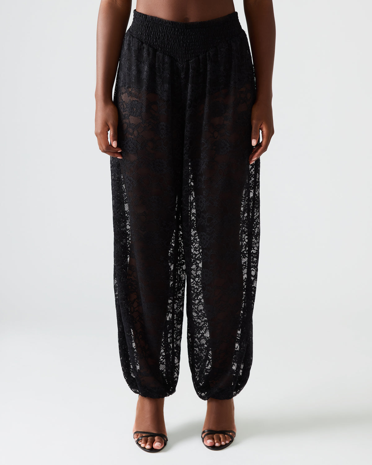ALARA Black Lace Mesh Overlay Women's Pant | Steve Madden on Sale