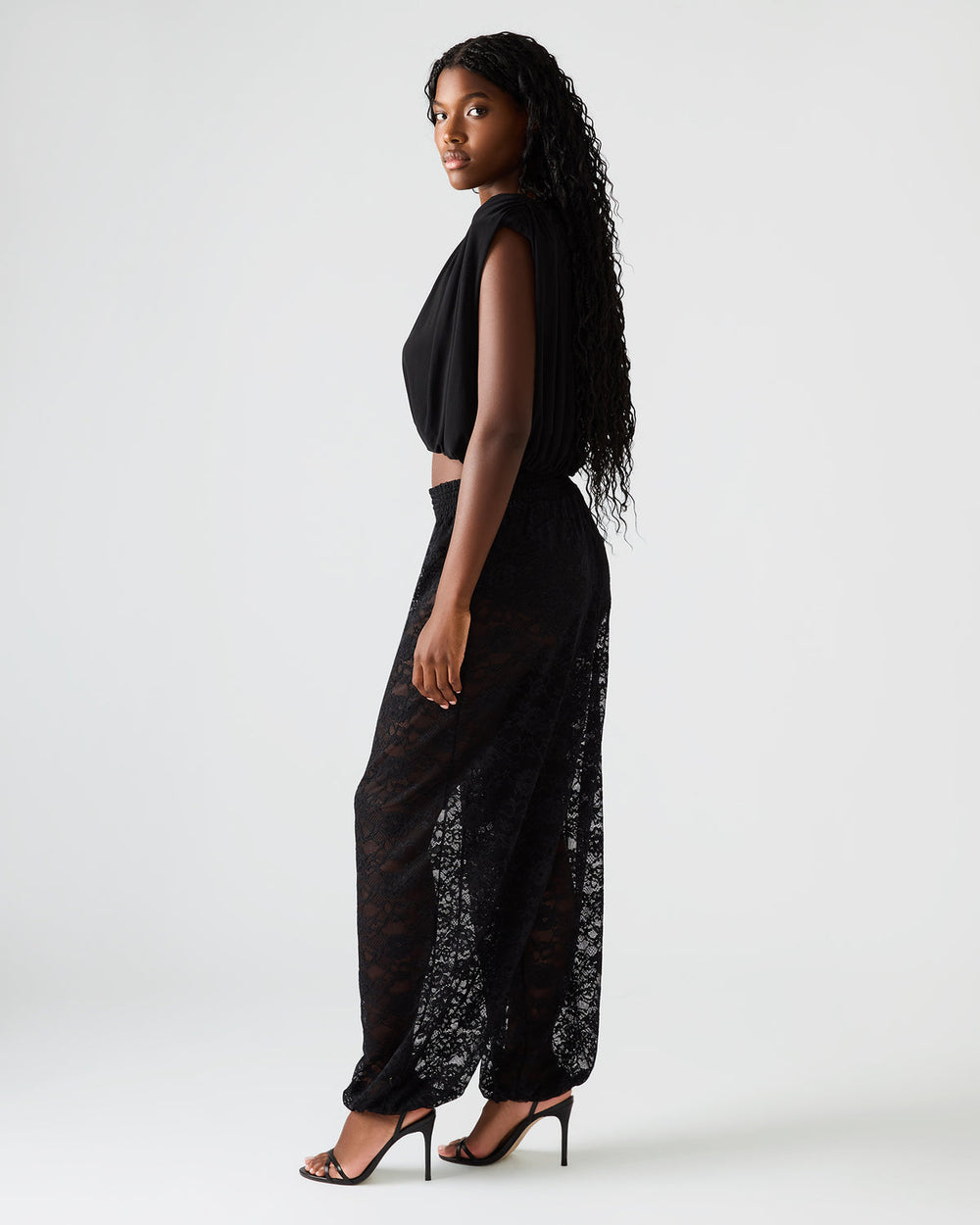 ALARA Black Lace Mesh Overlay Women's Pant | Steve Madden on Sale