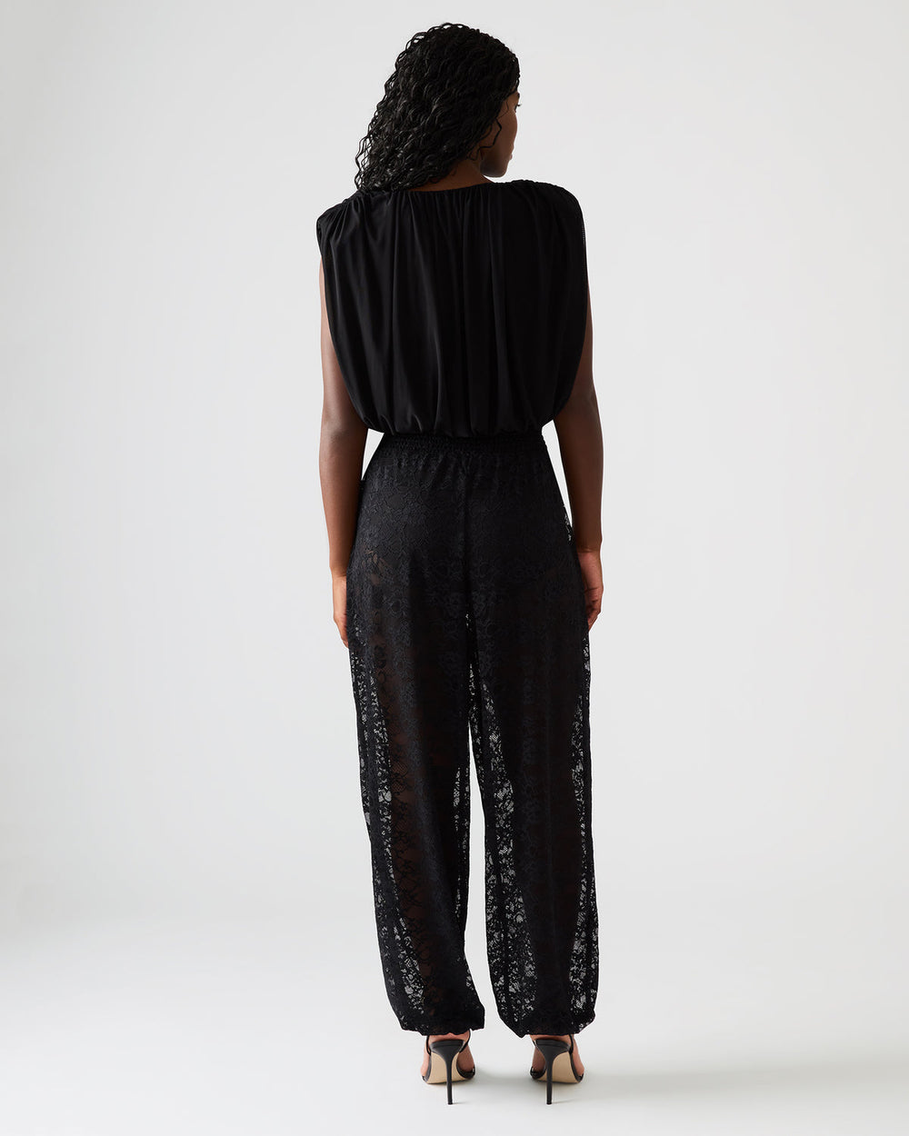 ALARA Black Lace Mesh Overlay Women's Pant | Steve Madden on Sale