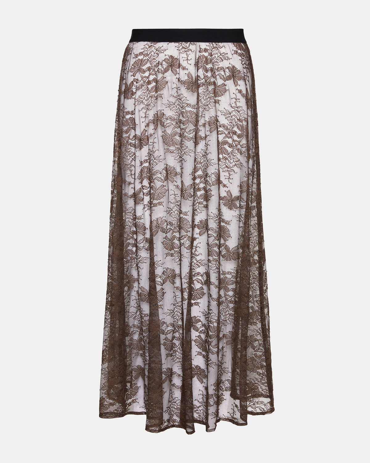 GISELA Dark Espresso Lace Mesh Maxi Women's Skirt | Steve Madden US