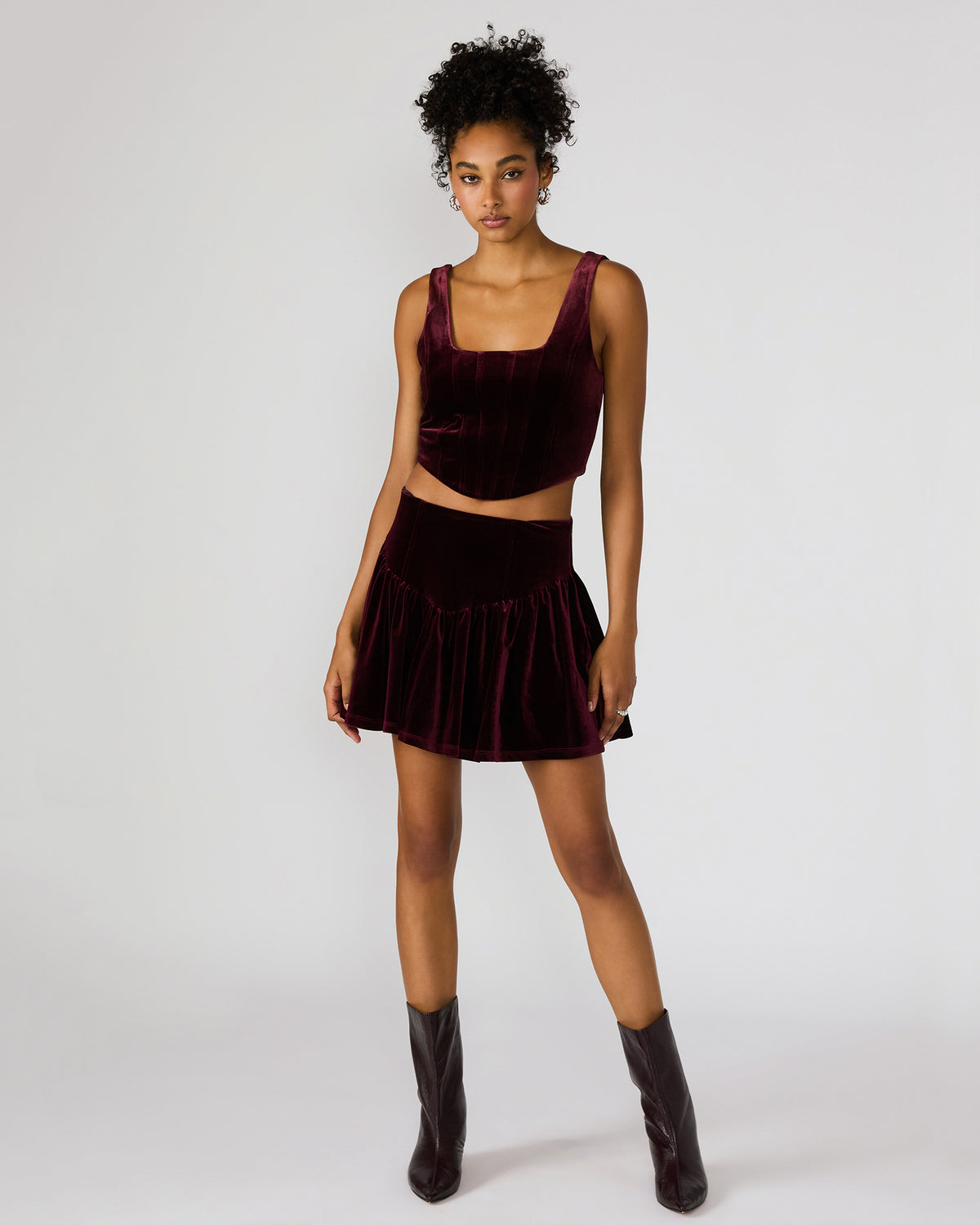 JAYLA Wine Flowy Velvet Women's Mini Skirt | Steve Madden Sale