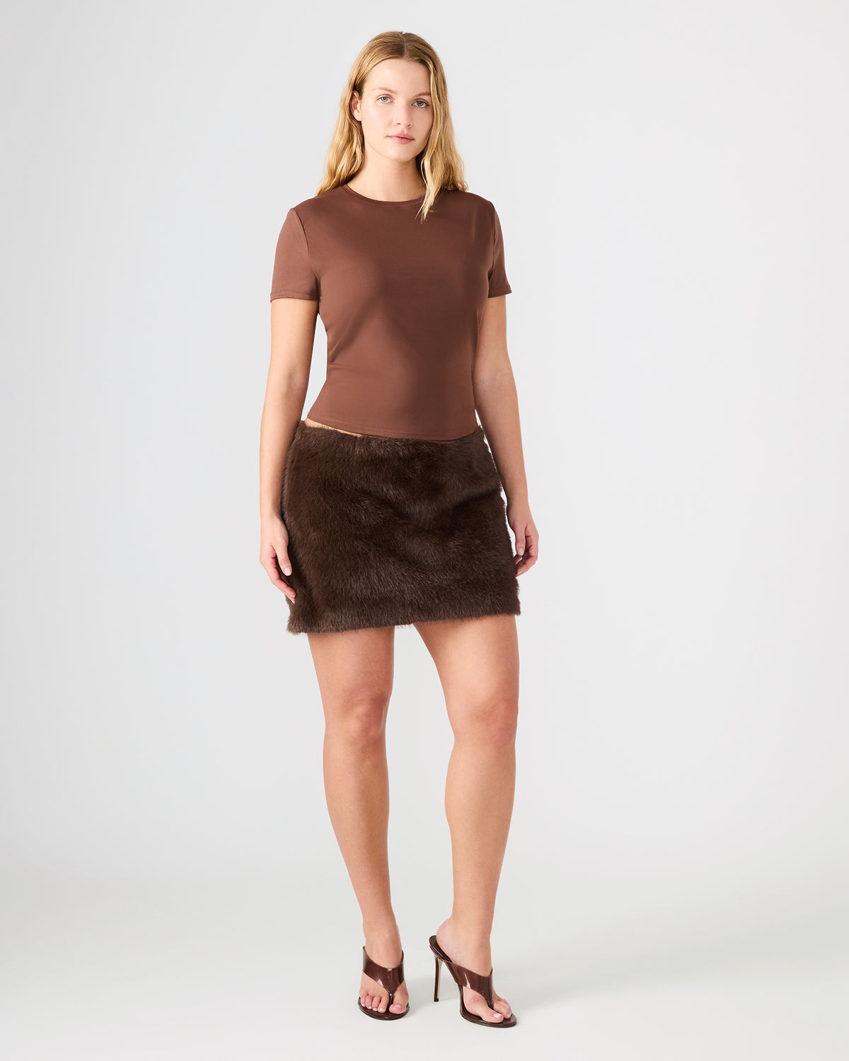 AVIVA Dark Espresso Faux Fur Mini Women's Skirt | Steve Madden for Sale