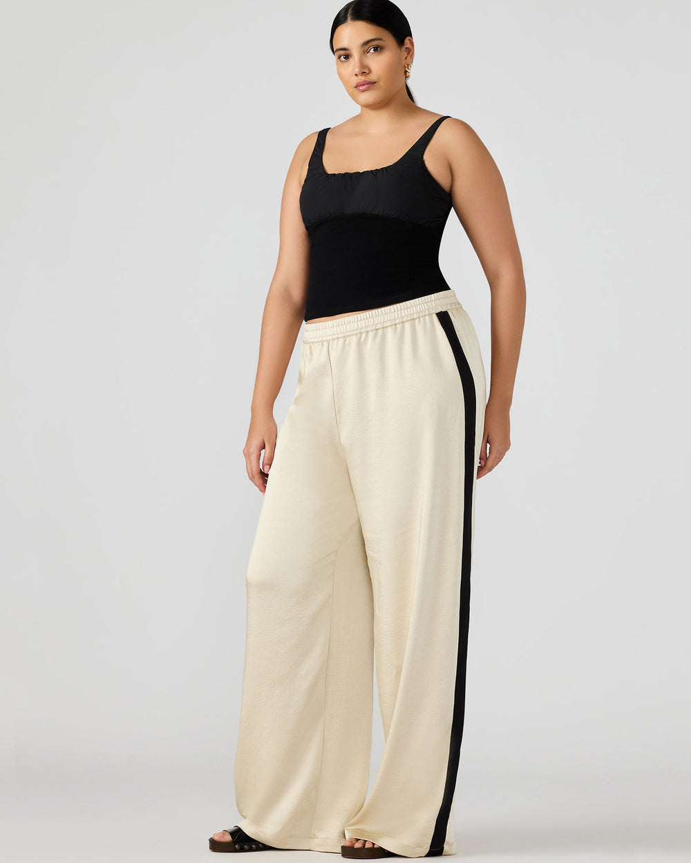 MOXIE Cream Pull-On Contrast Panel Straight Leg Women's Pant | Steve Madden outlet