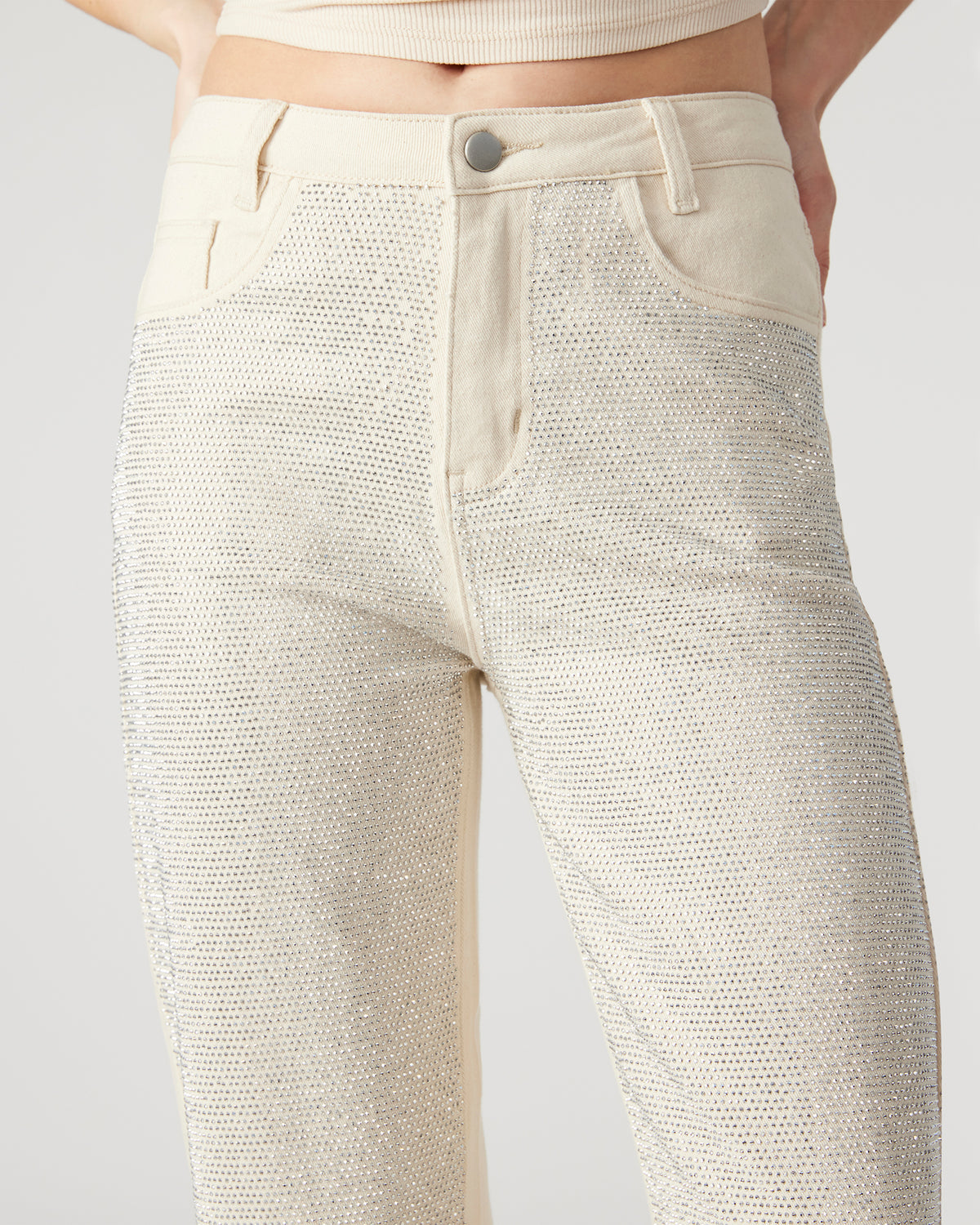 JESSE White Women's Rhinestone Studded Jeans | Steve Madden on Sale