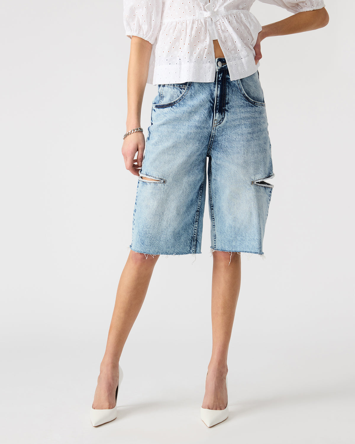 LANGE Denim Women's Side Slit Barrel Shorts | Steve Madden online